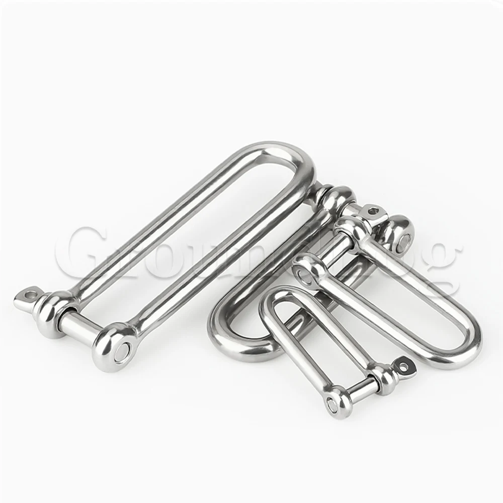 304 Stainless Steel Long D Shackle Load Clamp for Chains Wirerope Lifting Paracord Outdoor Camping Survival Rope - 5 Pieces