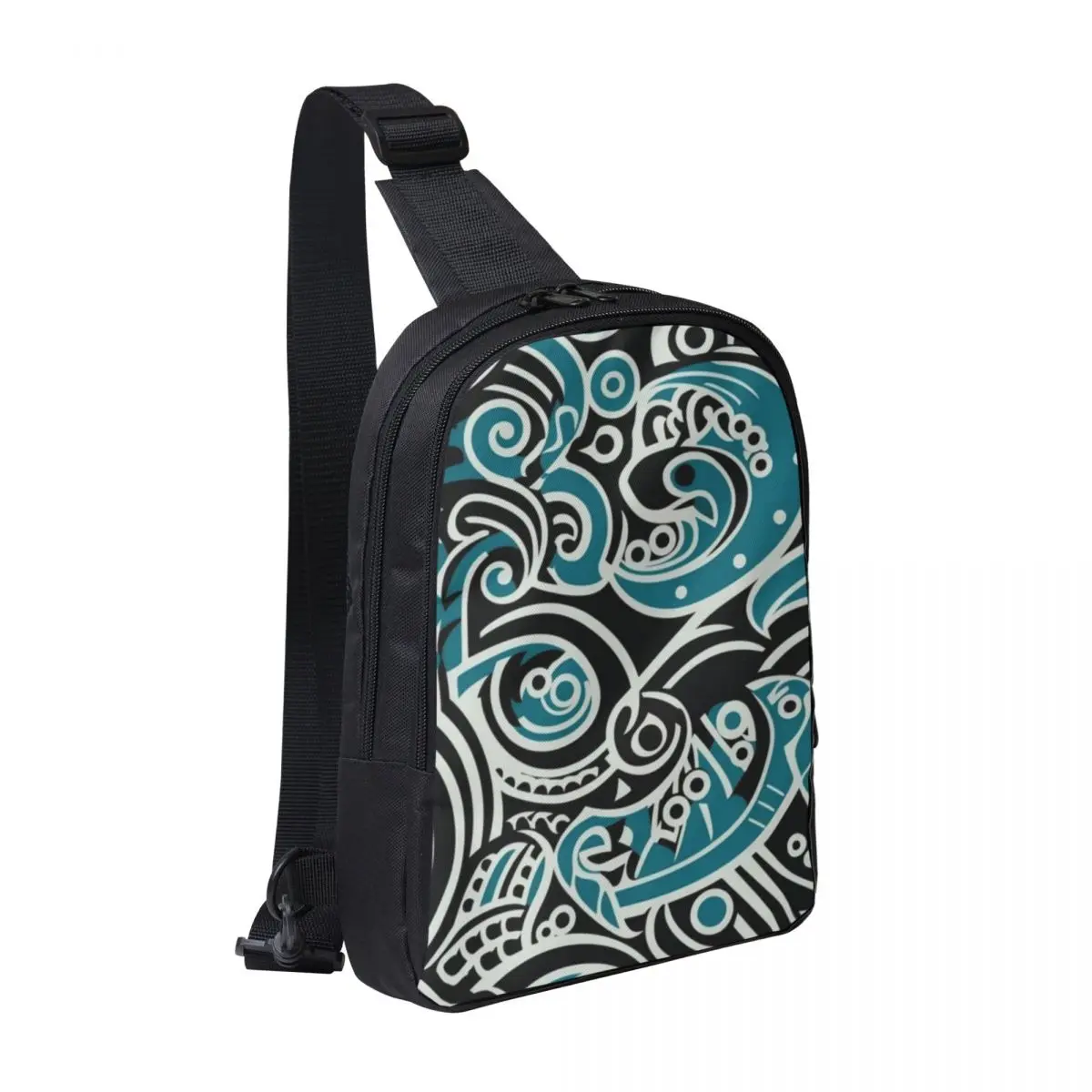 

Kowhaiwhai Maori Pattern Chest Bag Men Sling Crossbody Backpack Chest Bag Traveling Hiking Daypack Shoulder Bag