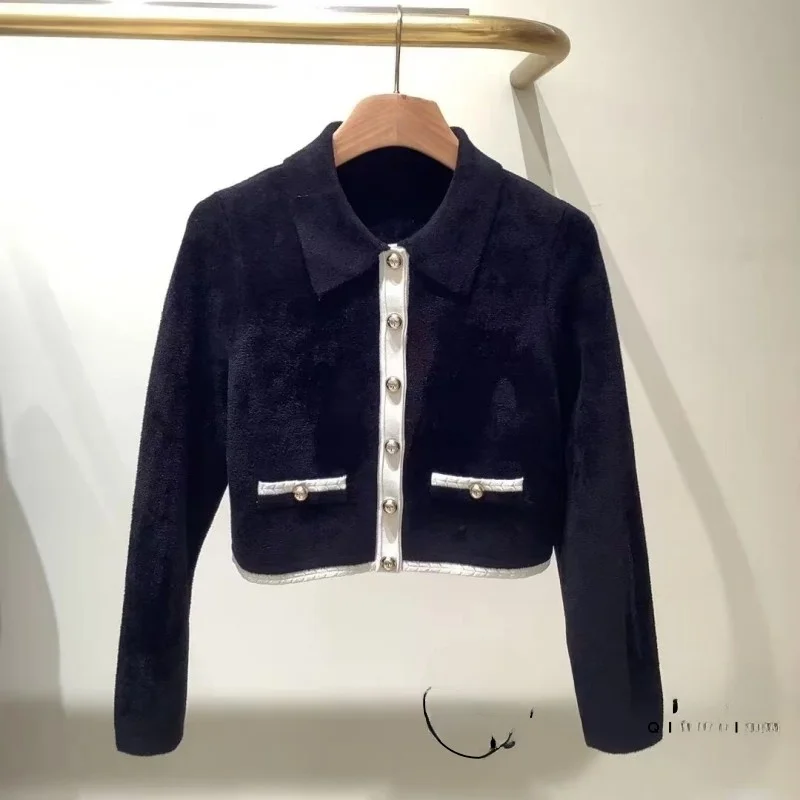 

ort Knitted Cardigan Women's Faion French Sle Color Blo Collar Coat Autumn Winter New Arrival Ladies' Knitwear