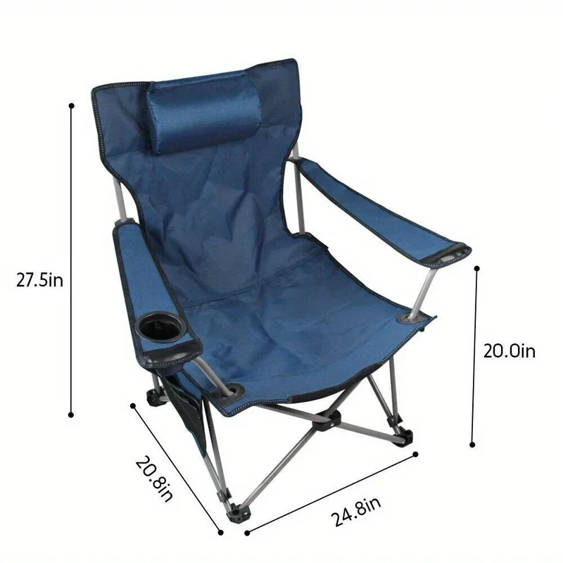 Heavy Duty Folding Camping Chairs w Pillow Cup Holder Oversized Recliner Outdoor