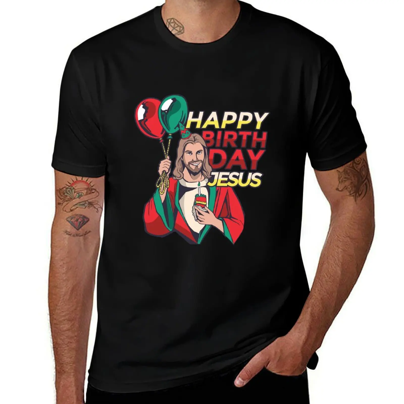 Happy Birth Day Jesus Shirt, Christmas Jesus Birthday T-Shirt Minimalist Plain Crew Neck T-Shirt