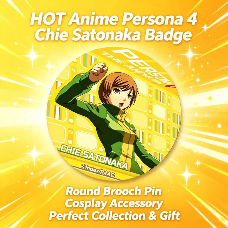 Persona 4 The Animation Official Tin Badge Full Set, Yu Narukami & Chie Satonaka Anime Character Accessory Merch