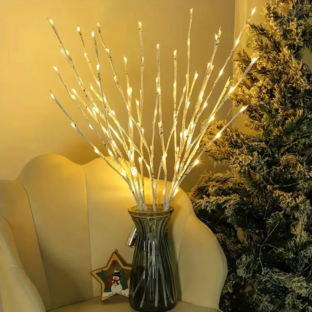 1pc White Birch Branch Lights Battery Operated 20 LED Fairy Lights Lighted Willow Branches For Home Bedroom Fireplace Decoration