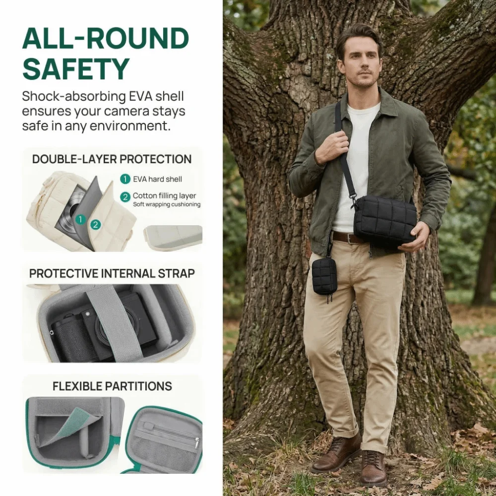 2 Carrying Ways Digital Camera Case Puffy Lightweight Camera Insert Pouch Thickened Waterproof Storage Bag Outdoor Photography