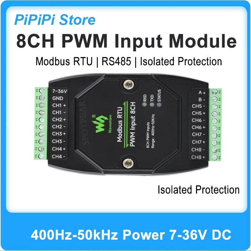waveshare-絶縁型-8ch-pwm-入力モジュール-modbus-rtu-rs485-産業用-plc-用-400hz-50khz-7-36v-dc-レールマウント