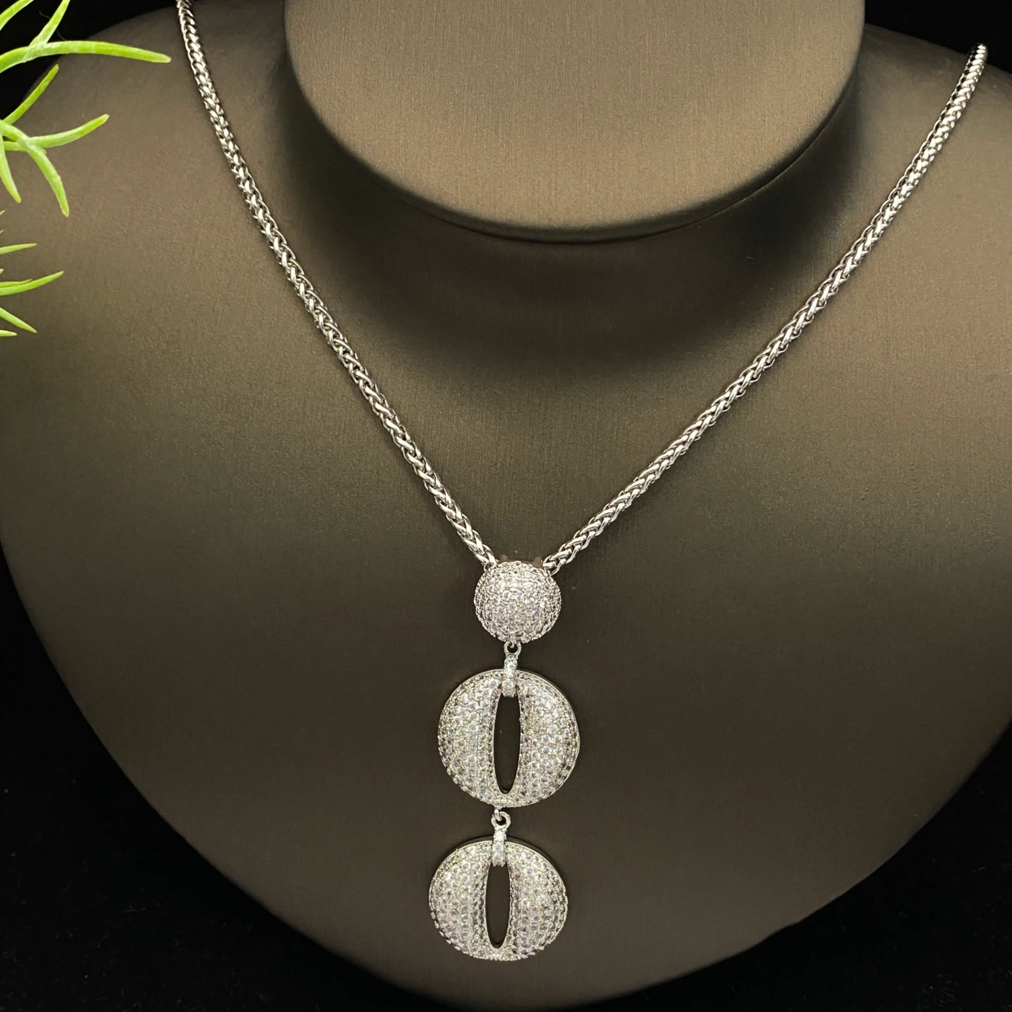 JRH 2PCS Round Zircon Jewelry Set Necklace Earrings for Wedding Women Valentines Anniversary Party Gift