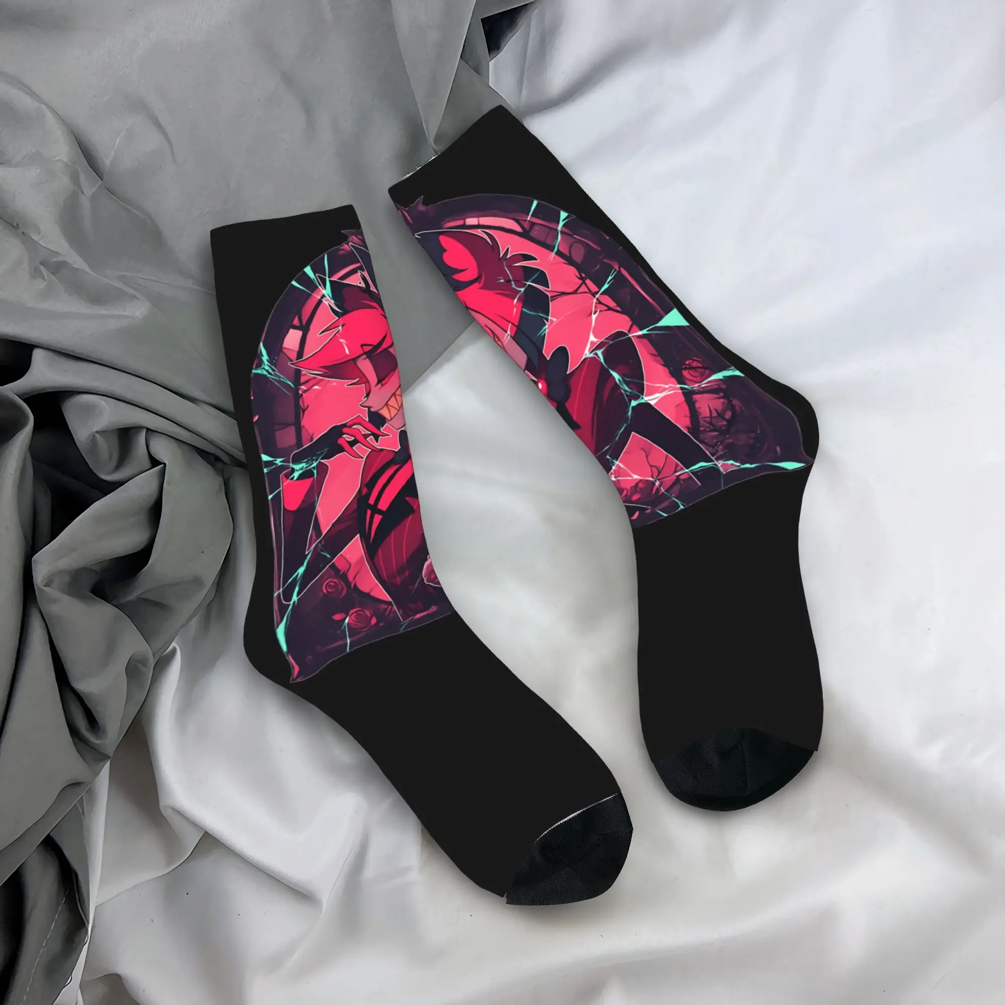 Stained Glass Alastor Cracked Hazbining Socks Winter  Stockings Trendy Men Breathable Socks Graphic Running Non-Slip Socks