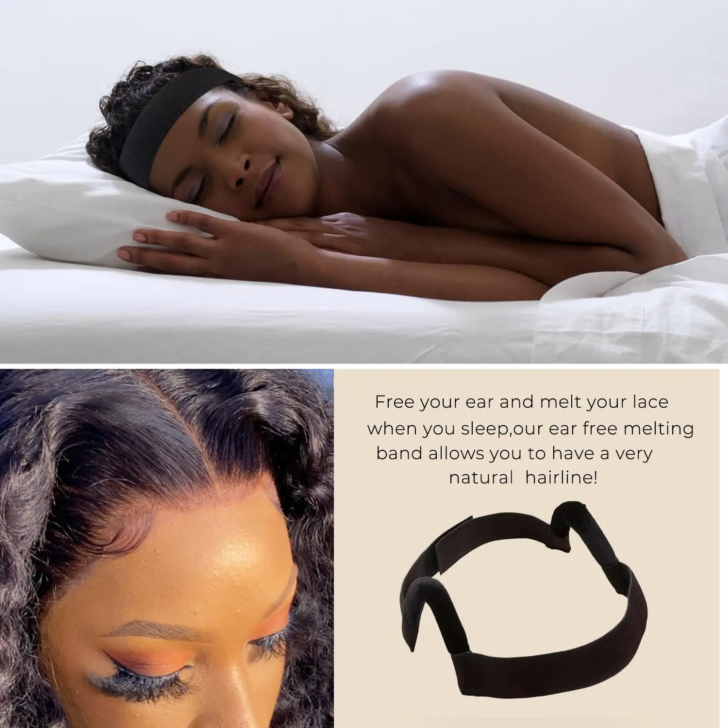 2Pcs Wig Band For Lace Front Ear Free Lace Melting Elastic Band Headband For Women No Slip C Shaped Ear Curve  Regular Size image 4