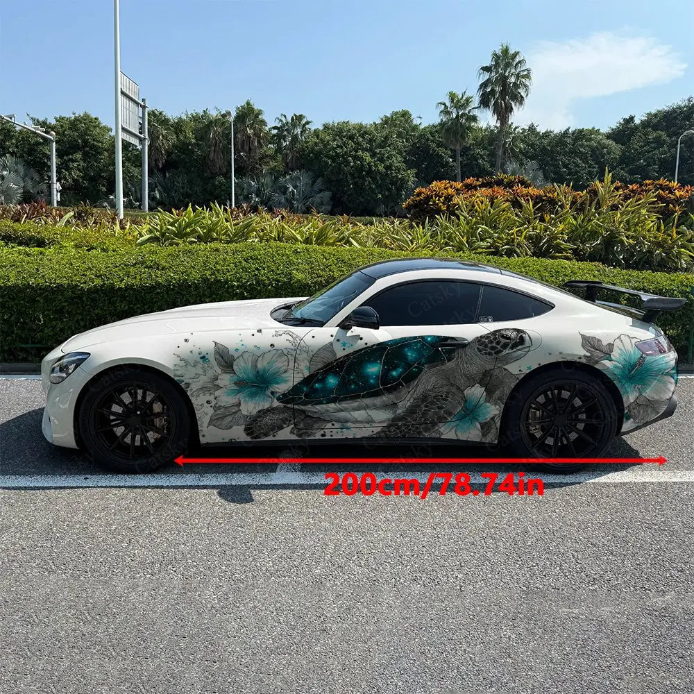 2pcs Sea Starry Turtle Flower Shell Car Side Wraps, Self-Adhesive PVC Waterproof & Scratch-Resistant Sticker, Car Accessory Gift