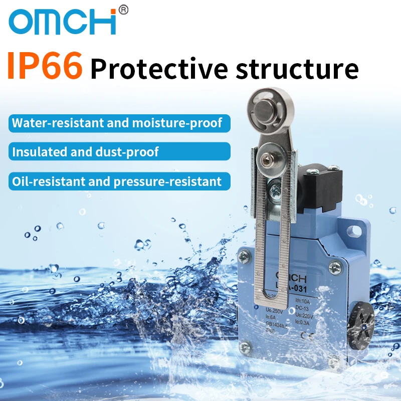 Interruptor de Viagem à Prova d'Água IP66 com Contato de Prata OMCH, Série LSA 10A LSA-001 003 012 021 031, Interruptor de Limite