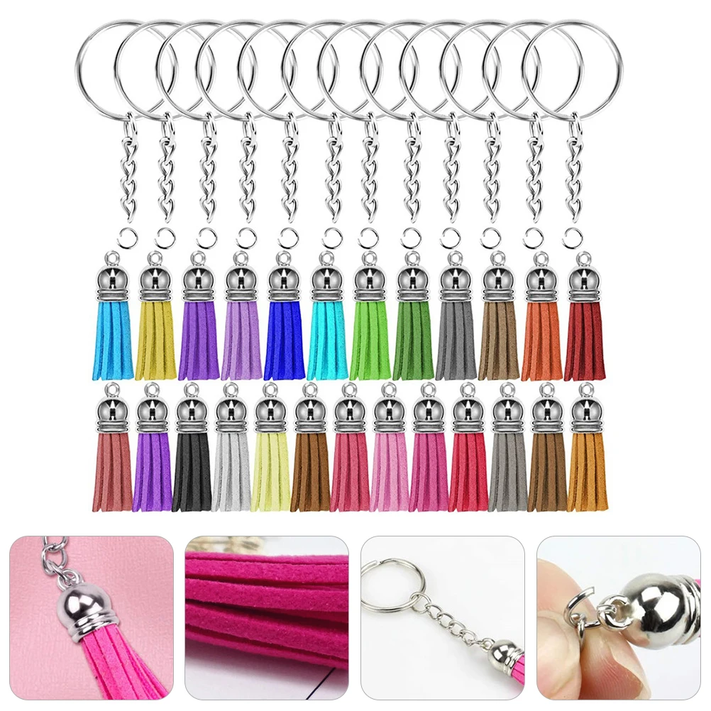

50 Sets Tassel Keychain DIY Accessories Pendant Tag Cell Phone Ring Jewelry Metal