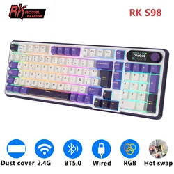 RK S98 ROYAL KLUDGE Wireless Gamer Keyboard BT5.0/2.4G/USB-C 98keys RGB Hot Swappable Mechanical Keyboard With TFT Screen On Top