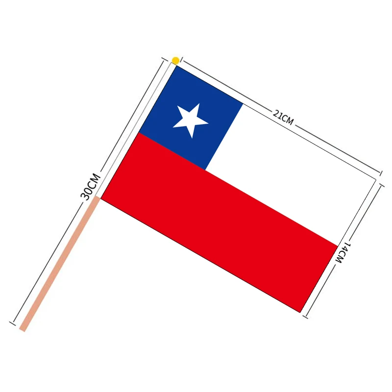 Aerlxemrbrae 14*21CM Chile Hand Waving Flag 50pcs A Pack with Plastic Flagpole Chile Hand Flag