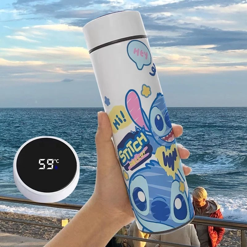 

500ml Disney Stitch Cartoon Smart Insulated Water Bottle for Kids Creative Cartoon Design Portable Gift for Boys and Girls