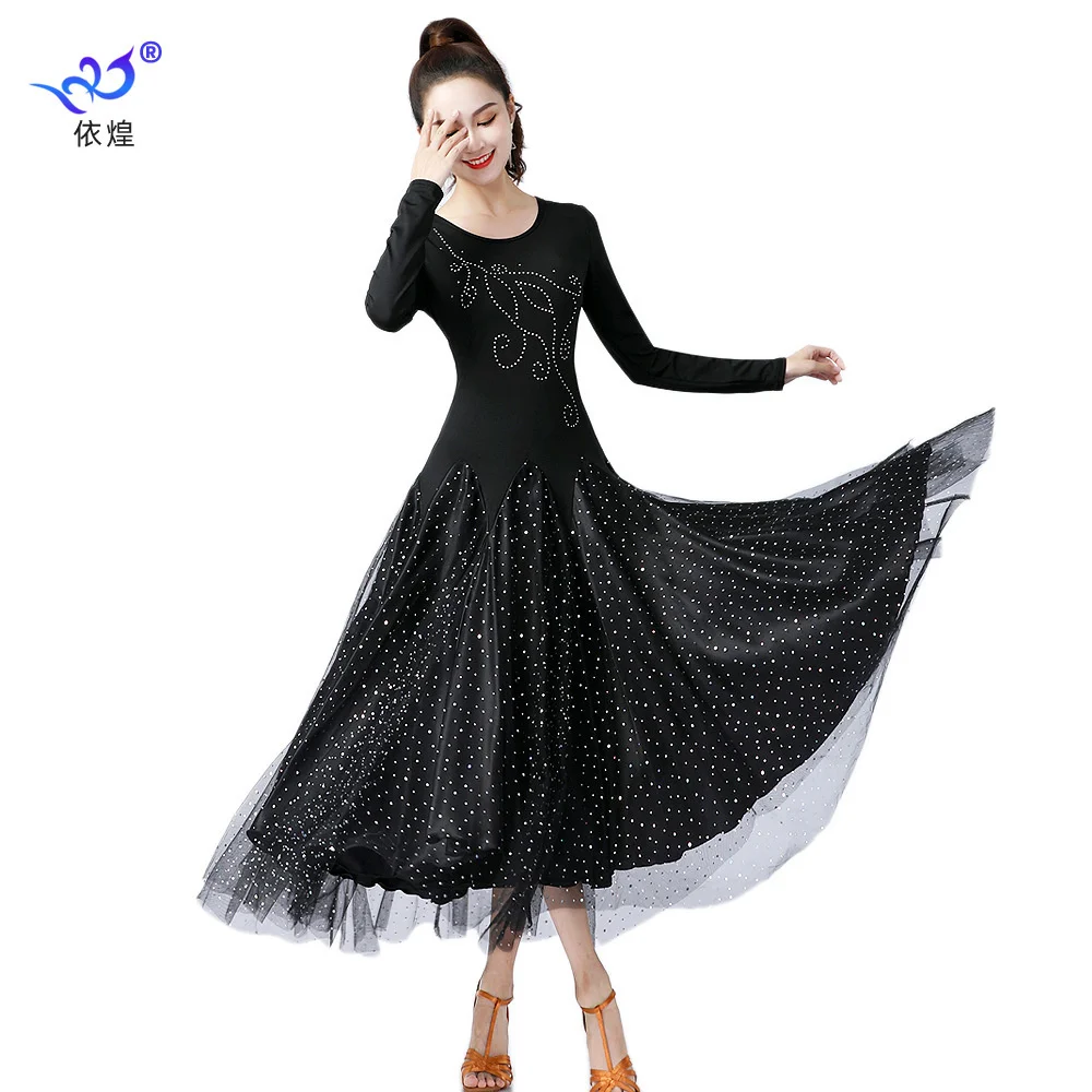 High Quality Ballroom Dance Dress Women Performance Wear Dresses Modern Standard Tango Waltz Dress Long Sleeves