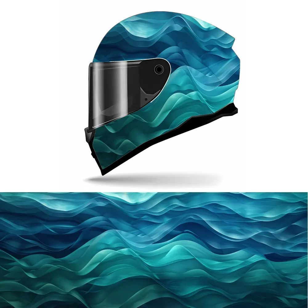 

Full Face blue wavy pattern Helmet Decals - Durable and Waterproof PVC, self-adhesive Motorcycle Racing Helmet Aesthetic Sticker