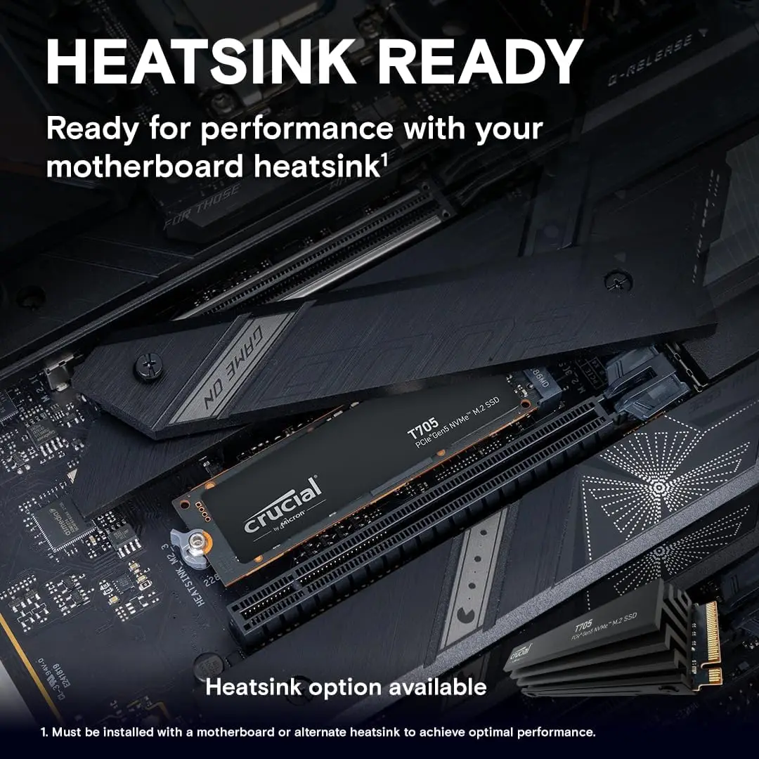 Crucial T705 1 تيرابايت 2 تيرابايت PCIe Gen5 NVMe M.2 SSD - ما يصل إلى 13,600 ميجابايت/ثانية - لعبة جاهزة - محرك الأقراص الصلبة الداخلي (الكمبيوتر الشخصي)، مبدد حرارة SSD هدية #5