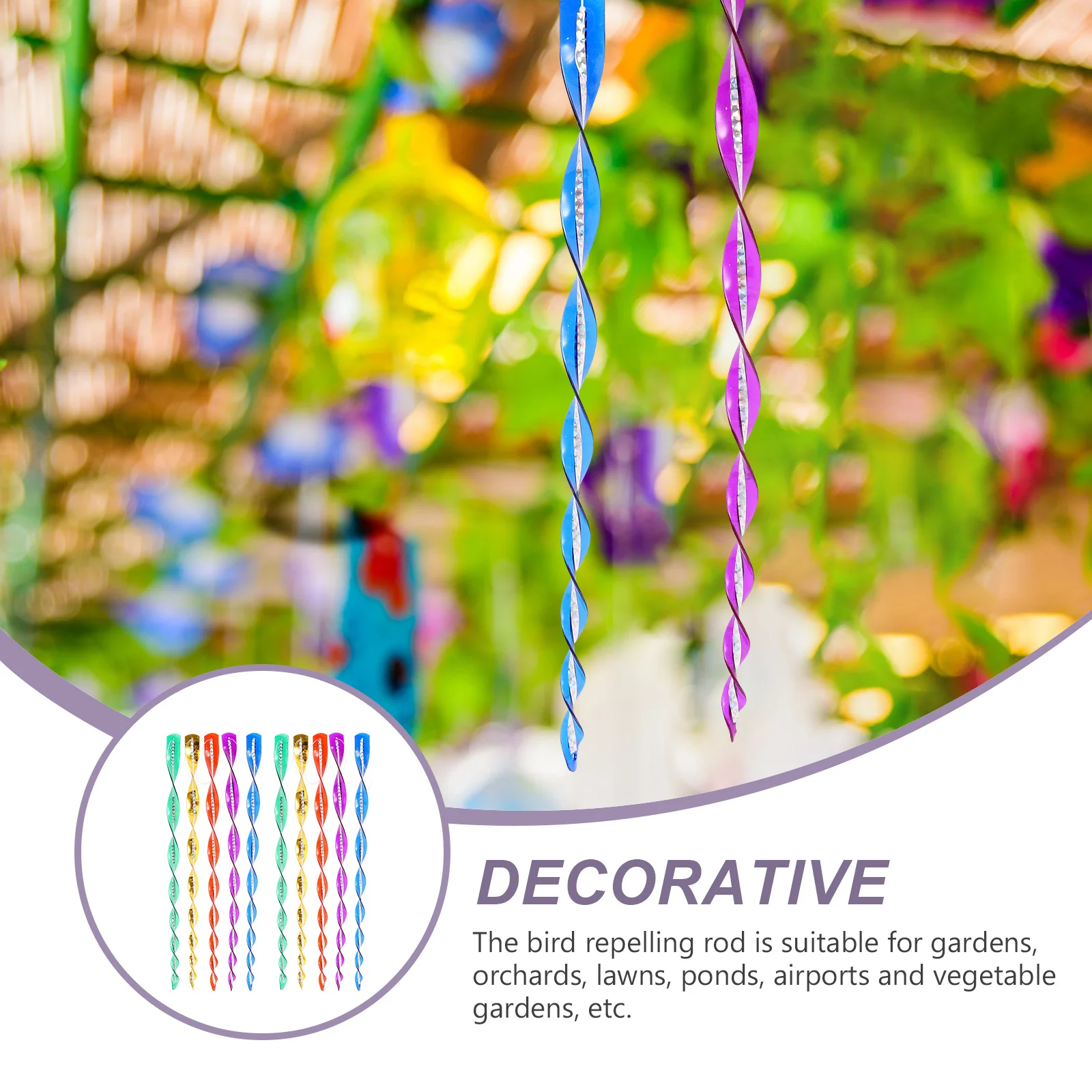 

10Pcs Bird Repelling Rods Outdoor Garden Reflective Spiral Deterrent Devices for Pigeons Lawns Ponds Airports Birds Scare Rods