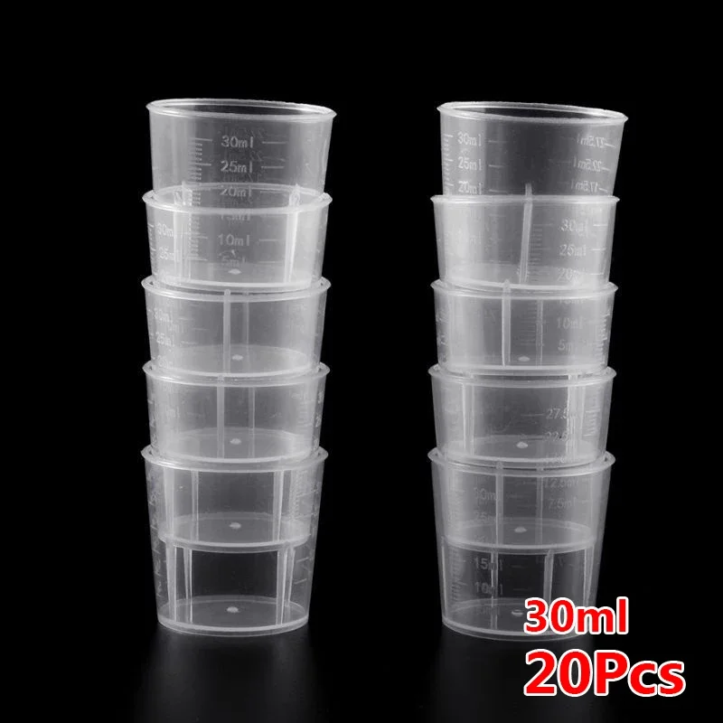 Tasse à Mesurer en Plastique Transparent, Conteneur à Double Échelle, pour la Cuisine, 15/30/50ml, 20 Pièces