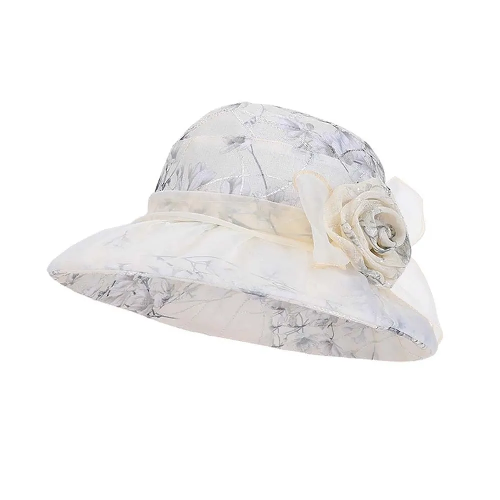 

Folding Floral Fisherman Hat Breathable Portable Thin Bow Sunshade Cap Lightweight Polyester Sunscreen Basin Hat Beach Vacation