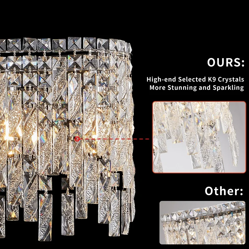 Silver Elegant Oval Crystal Modern Chandelier With Reflective Crystal For Dining Room And Foyer (Bulbs Not Included)