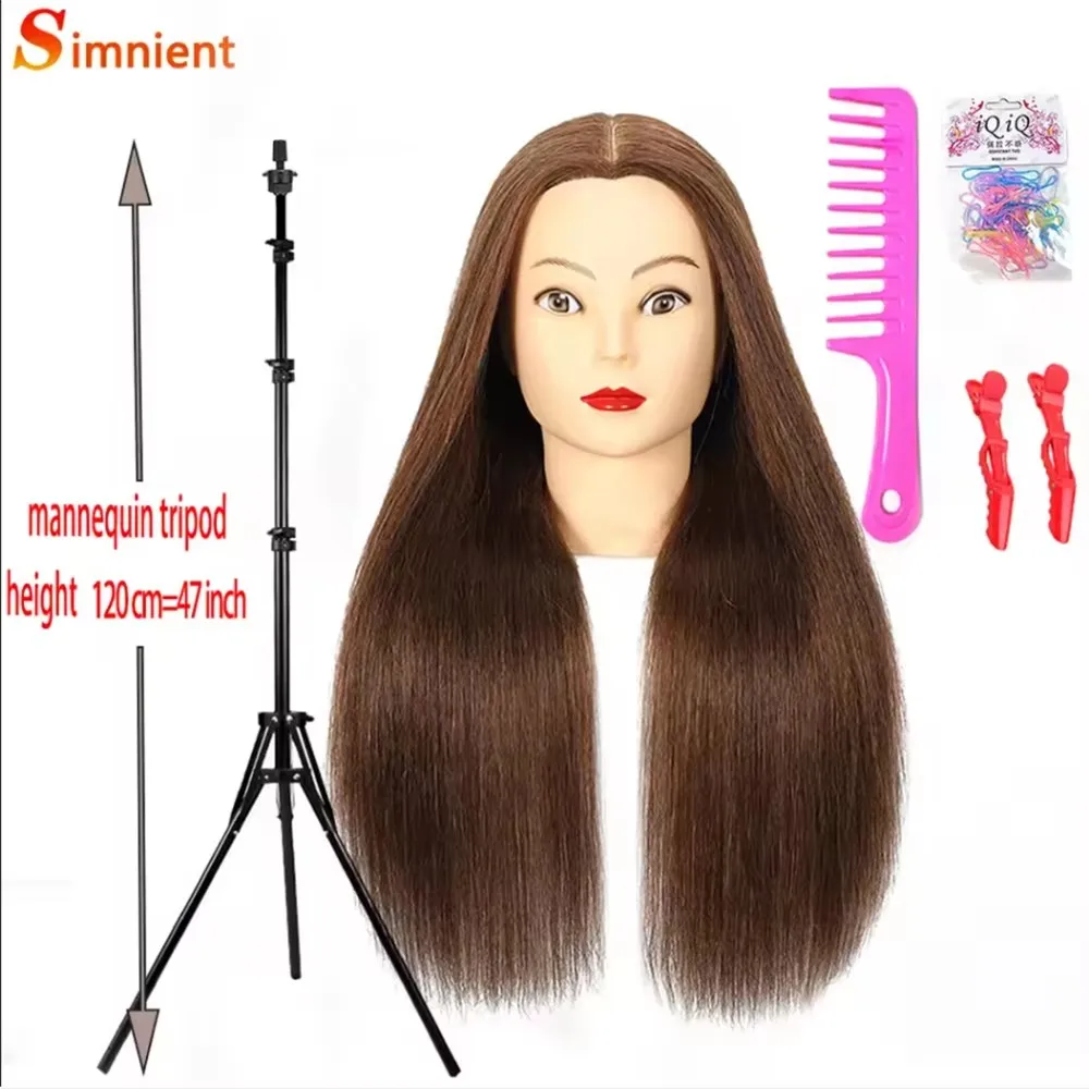 

Голова манекена из 100% настоящих человеческих волос, 22 дюйма, косметологическая кукольная голова для практики причесок, голова манекена и индивидуальная подставка для штатива