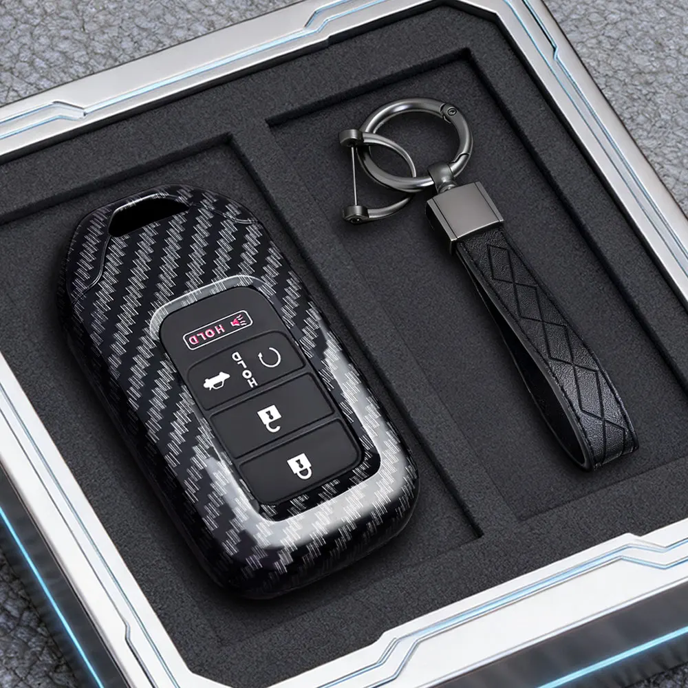 5 Buttons Carbon ABS Car Key Case Cover for Honda Civic CRV Accord CR-V Pilot 2015-2020 Keychain Holder Shell Protector