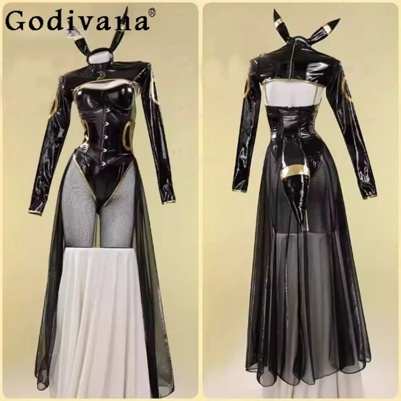 Mono femenino, ropa de Halloween, disfraz de Cosplay Sexy de Anime Kawaii para mujer, mono de cuero de conejito Umbreon, calcetines, traje con diadema