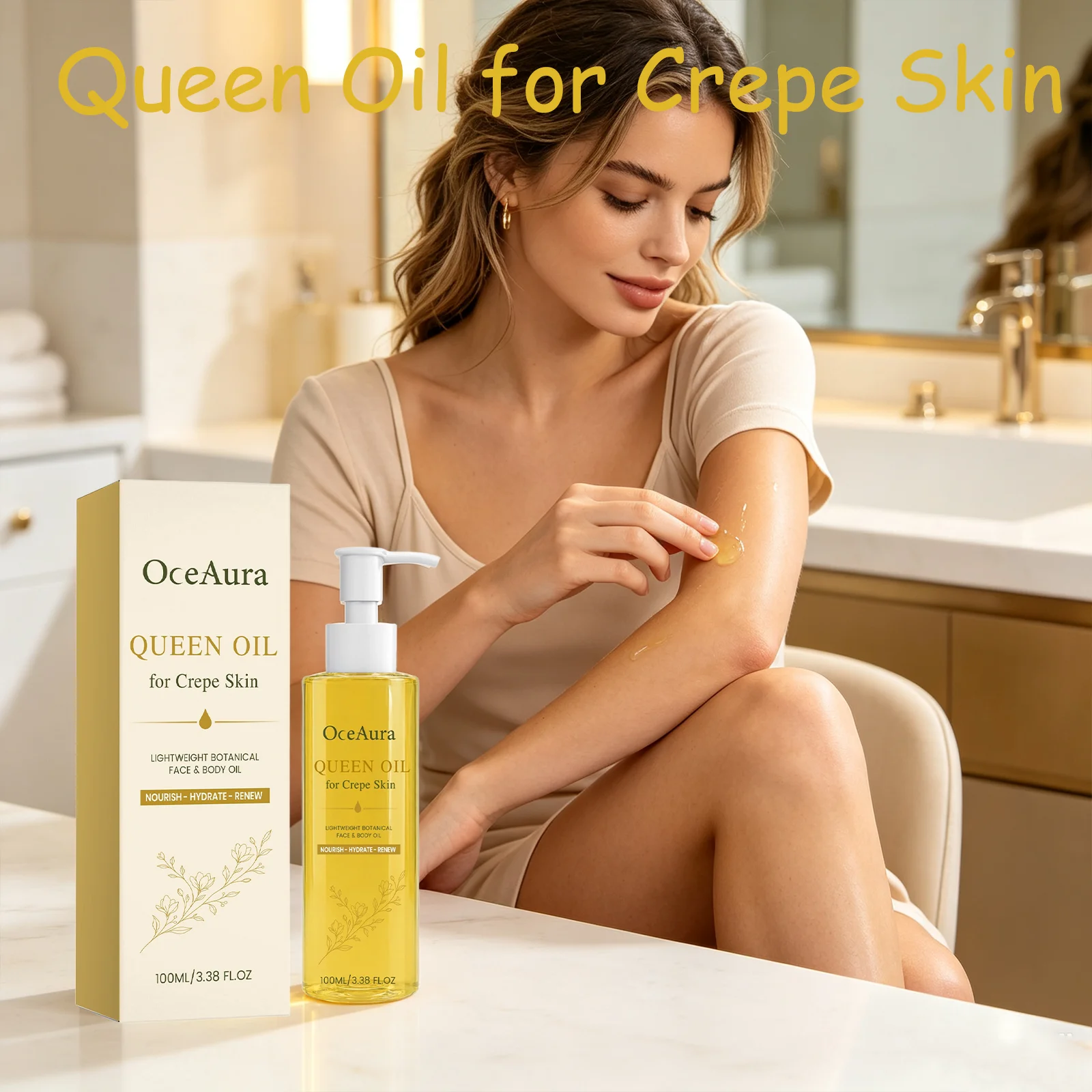 OceAura Queen Oil for Crepe Skin Multiple Plant Extracts Dry Roughness Relief Long‑Lasting Hydration Nourishing Face & Body Oil