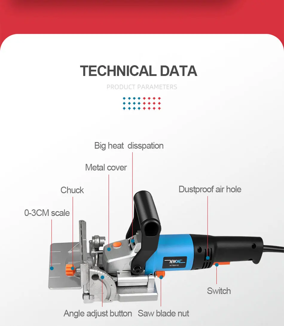 NEWONE Power Tool 760W Biscuit joiner Slotting Jointer Sewing Machine Woodworking Tenoner  groove Machine Plate joiner