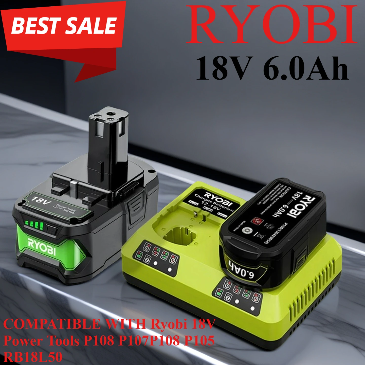 

P108 RB18L40, suitable for all ONE+tools RYOBI ONE+6Ah original high-performance lithium Rechargeable battery, no memory effect