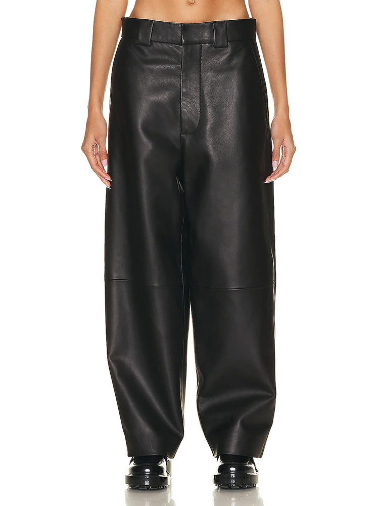Women Matte Faux Leather Trousers Sexy Low Waist Loose Wide Leg Pants Ladies Casual Black PU Straight Pants Clubwear Custom New
