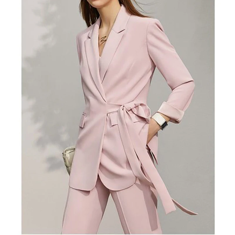 

Casual Women's Pants Sets Solid Color Peak Lapel Regular Length 2 Piece Jacket Trousers Custom Made Clothing Blazer Terno