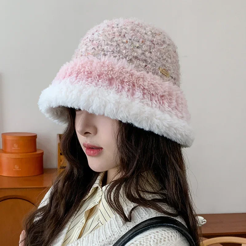 Winter kontrastierende gestreifte Strick mütze Kinder Gehörschutz Eimer Becken Hut großen Kopf Umfang Eimer Hut