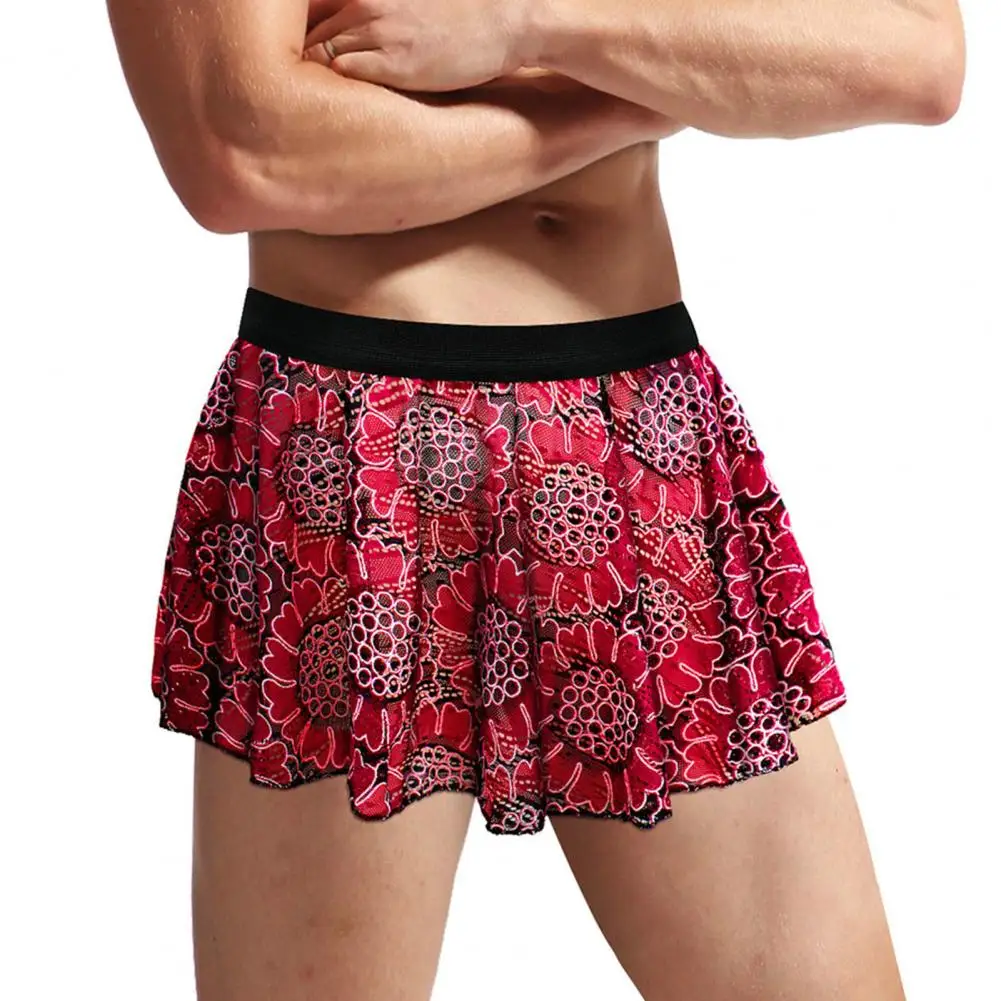 

Men Skirt Vintage Printed Pleated Mini Skirt Unisex Elastic Waist Clubwear Panties Soft Breathable Underpants for Male Imitate