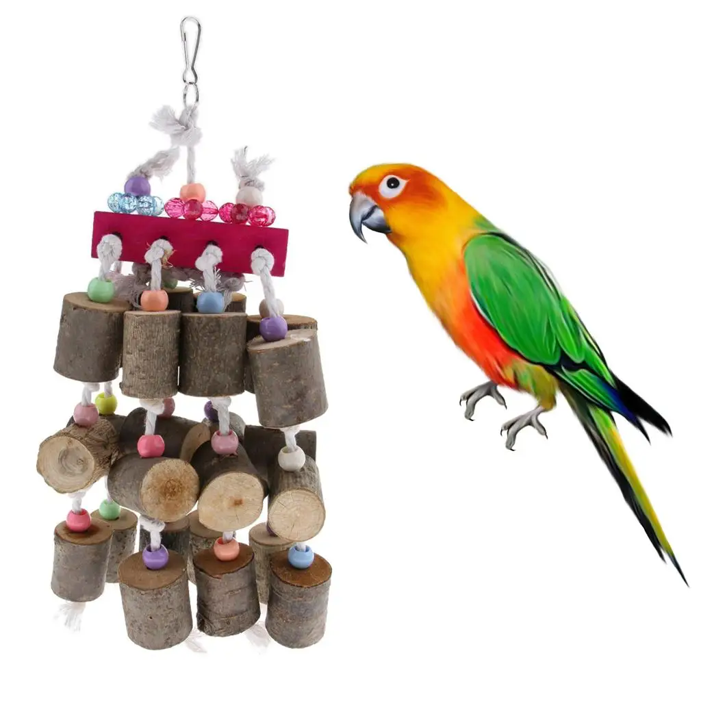 Medium & Large Parrot Toy - Thick Log Blocks String Chew Bite Toys