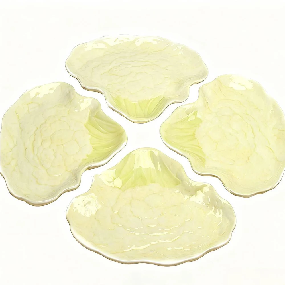 

4Pack Ceramic Cauliflower Shaped Plates Unique Vegetable Design Dinner Plates for Dining Serving Kitchen Decor