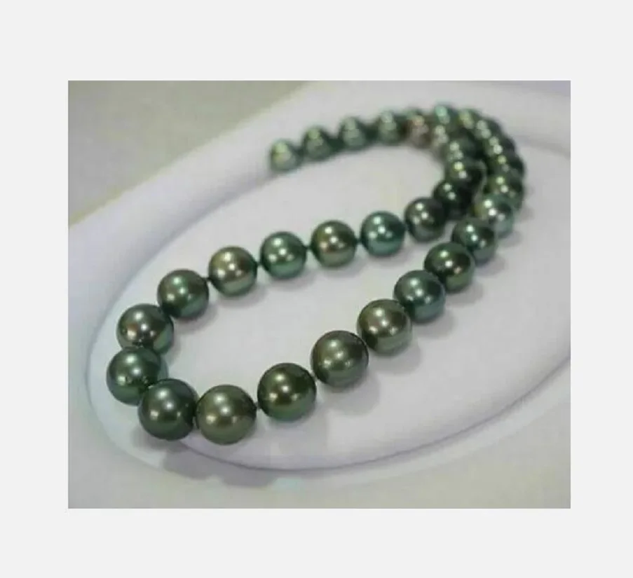 

stunning 9-10-mm-natural-tahitian-peacock-green-round-pearl-necklace-18"