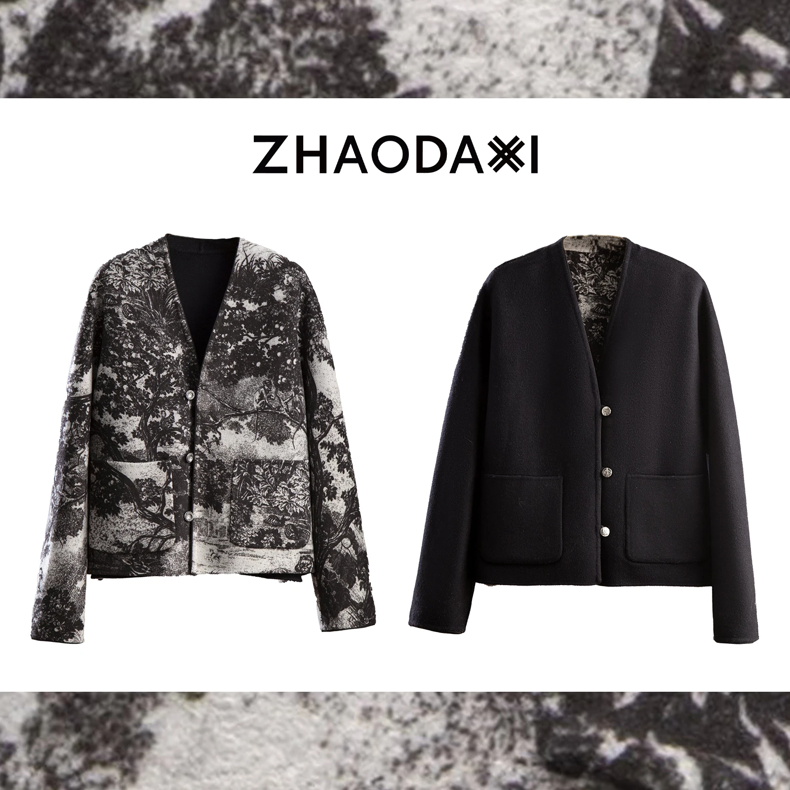 

Double-Sided Wear Hand-Sewn Woolen Coat 00% Pure Wool National Sle Simple V-Ne Long Sve Women's Faion Outerwear