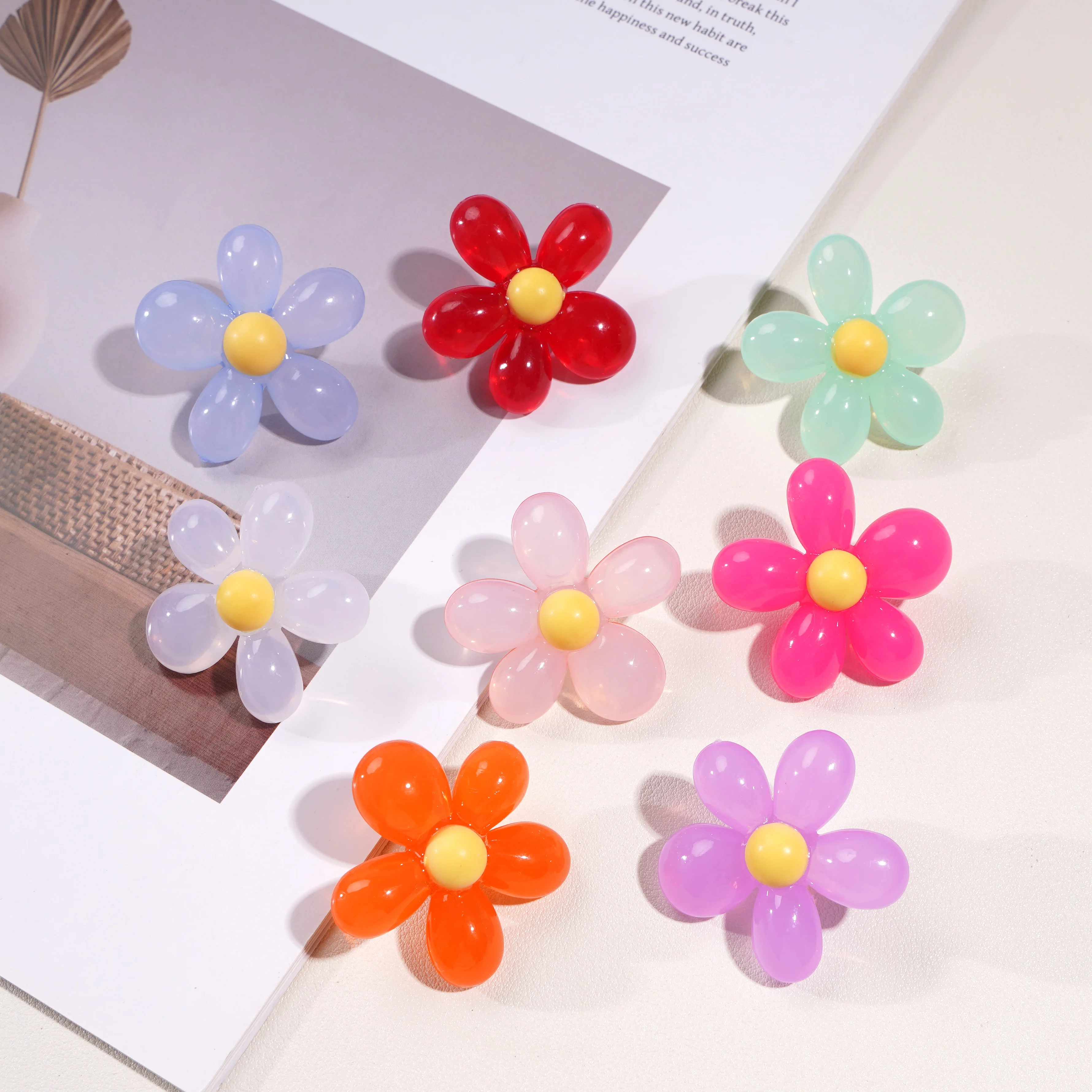 40mm Acryl farbige Blumen Perlen Flatback Perlen Verzierungen Perlen Charm DIY Schmuck Handwerk Home Deco Teile Bastelmaterial