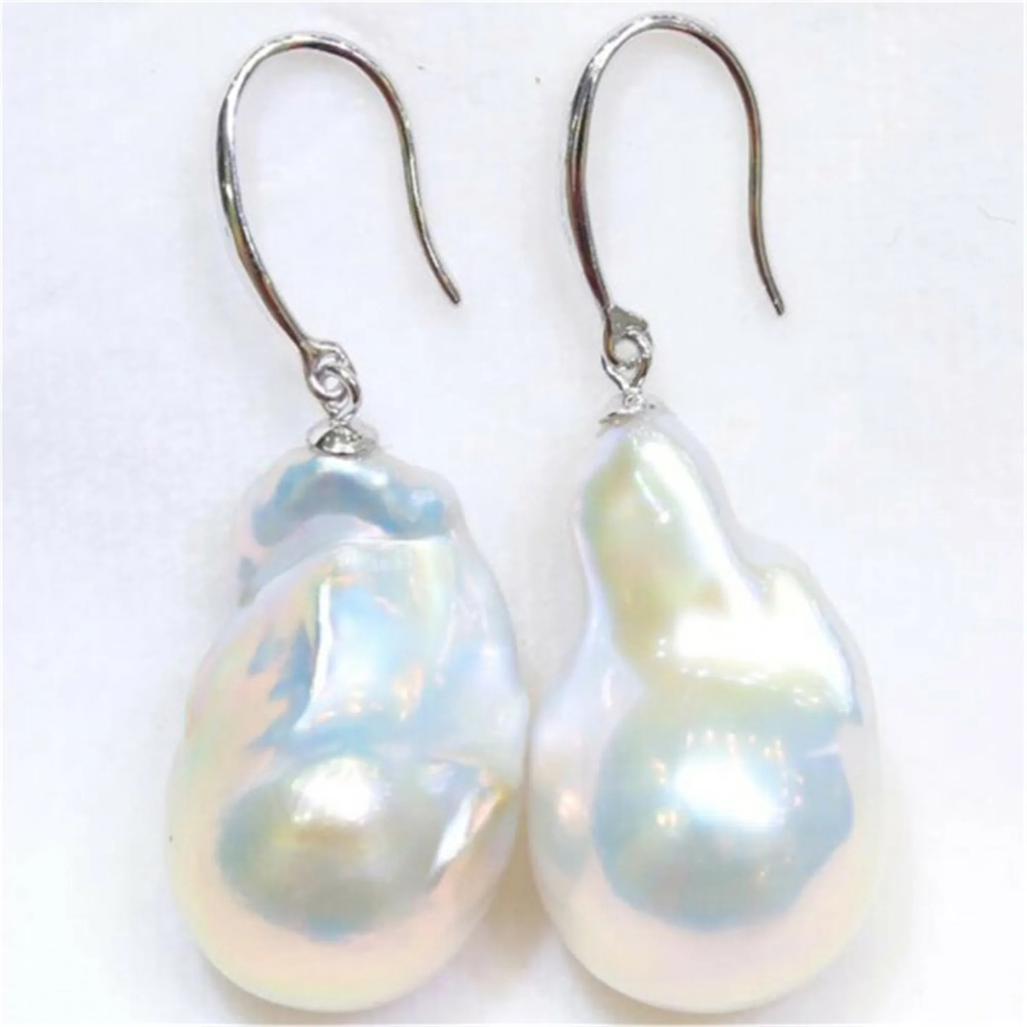 

Handmade Freshwater pearls Huge Creamy White Baroque Pearl Earrings Chandelier Platinum Modern Dangling Dangle