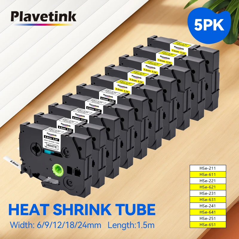 3/5Pcs HSe231 HSe-231 Heat Shrink Tube for Brother HSe211 HSe221 HSe241 HSe251 HSe631 HSe611 for Brother P-touch Label Maker