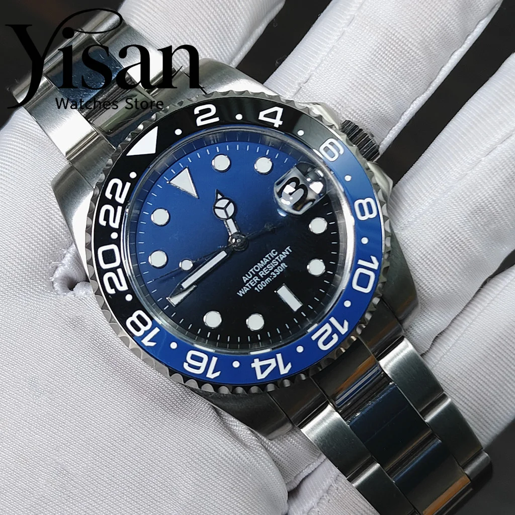 

New 40mm NH35 movement silver case luxury sapphire crystal aseptic dial ceramic ring cyan luminous fashion watches