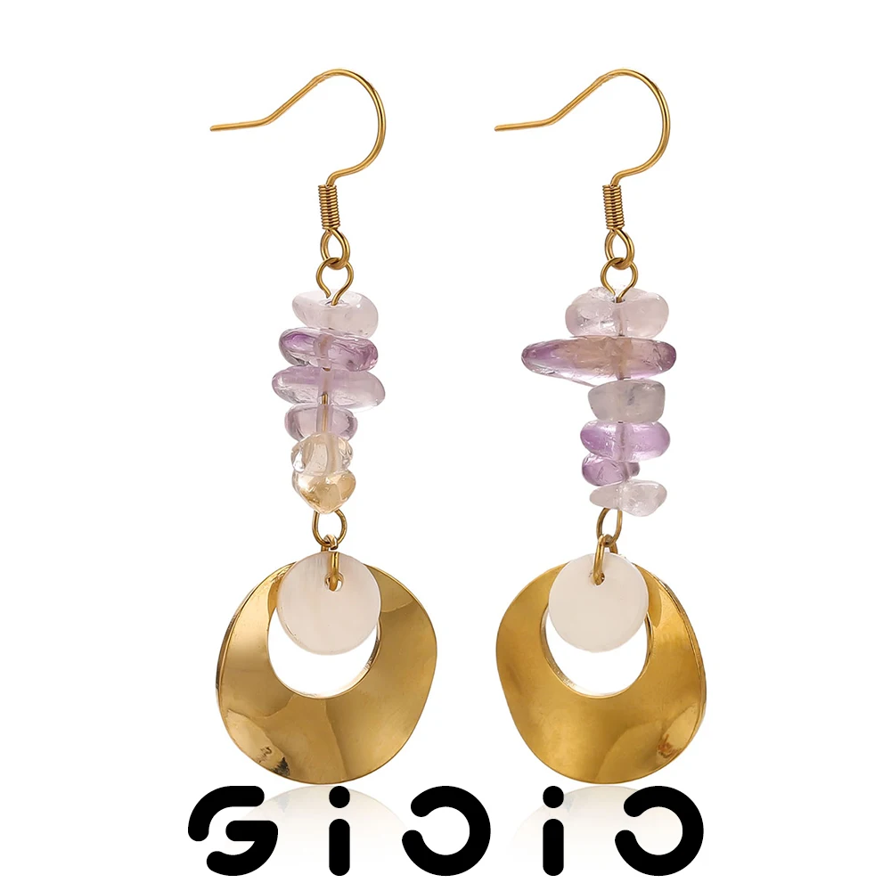 

GIOIO Bohemian Ethnic Style Natural Stone Pendant Earrings Fashionable Women's Holiday Travel Earrings Jewelry Accessories Gifts