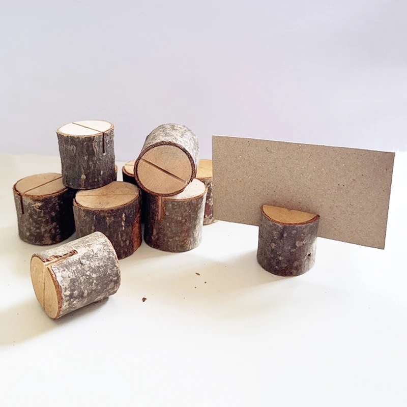 10pcs Ecological Wood Stump Seat Clip Wooden Note Photo Holder Business Card Holder Wedding Birthday Party Graduation Decoration