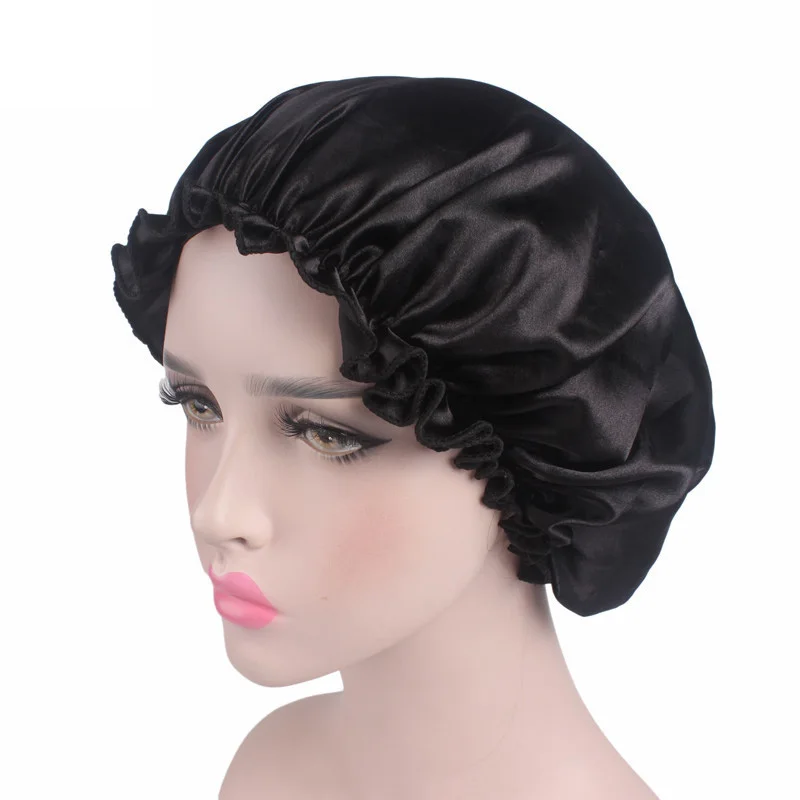 Women Silk Satin Night Sleeping Cap Shower Bath Caps Hair Care Beauty Bonnet Hat Head Covers Elastic Bands Bathroom Shower Tools