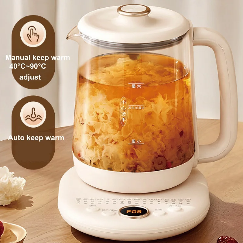 2L متعددة الوظائف وعاء الصحة مكتب ماكينة صنع الشاي التحكم في درجة الحرارة الزجاج زهرة إبريق الشاي الاحتياطي الحساء كوك السيارات الدفء غلاية