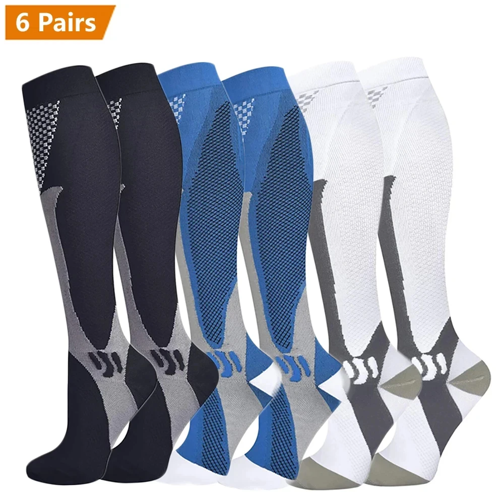 6 Pairs Compression Socks Men Women Running Football Cycling Sports Socks Varicose Veins Anti Fatigue Swelling Care Socks S-XXL