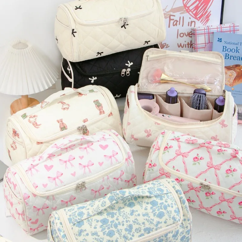 Women Makeup Organizer Pouch Travel cosmetic Case with Handle Simple Cosmetic Tool Bag Large Capacity Hairdryer Storage Bag
