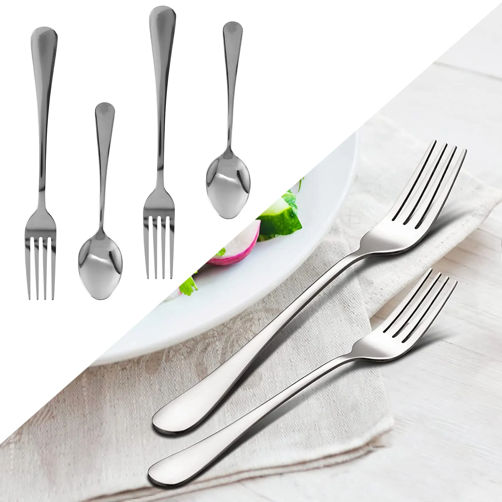 ABSS-Set Of 12, Stainless Steel Dinner Forks And Spoons, Find Top Heavy-Duty Forks (8 Inch) And Spoons (7 Inch) Cutlery Set